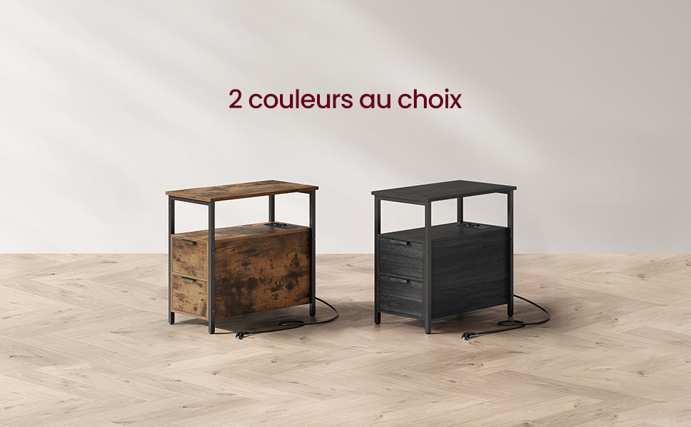 Table d'Appoint - VASAGLE - Marron Camel et Noir d'Encre - Multiprise et Rangement