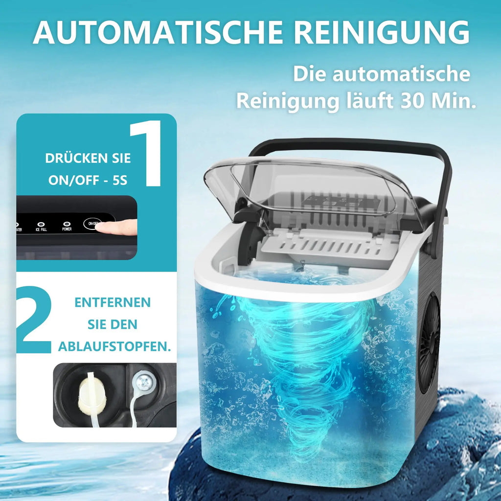 Petite machine à glaçons argentée, 9 dés en 6 min, 12kg/24H, 2 tailles de crème glacée et autonettoyante pour ménage/bar