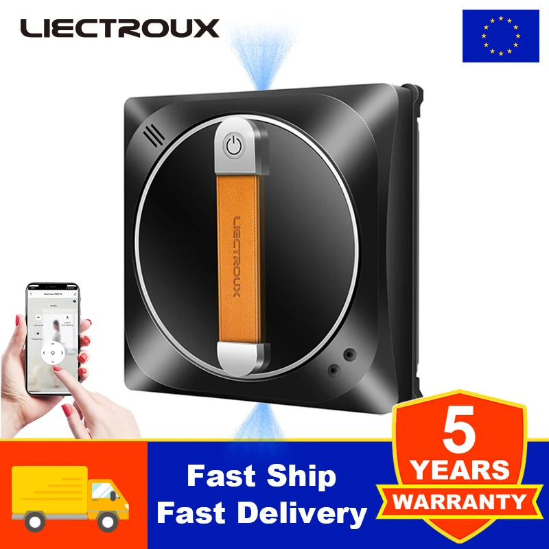 Robô de limpeza de janelas Liectroux YW910, Robot Window Cleaner,Double Pulvérisation d'Eau, Mémoire Intelligente, Aspiration Puissante, Capteur Laser, Robot de Nettoyage de Vitres Murales à Domicile, Contrôle par Applic