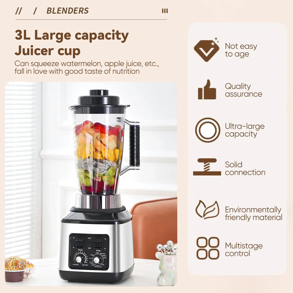 Mixeur-blender puissant 9500W, extracteur de jus, machine à smoothies, mixeur de table 8-en-1, robot culinaire pour glace, noix et fruits