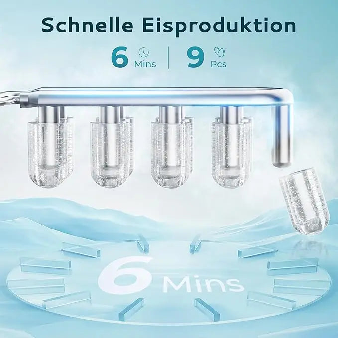 Petite machine à glaçons argentée, 9 dés en 6 min, 12kg/24H, 2 tailles de crème glacée et autonettoyante pour ménage/bar