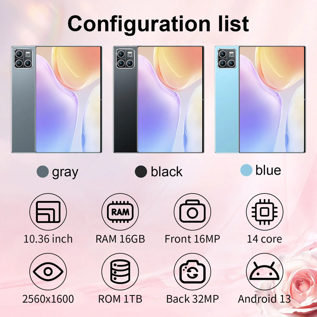 2025 Global nouvelle tablette 10.36 pouces Android 14 Pad 13 Pro 16GB 1TB Snapdragon 8 Gen2 4K HD 5G WIFI Bluetooth 20000mAh tablettes