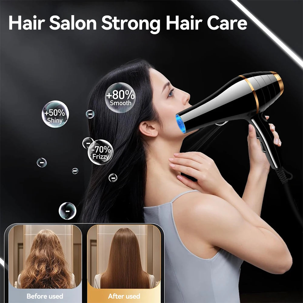 Sèche-cheveux professionnel à ions négatifs avec buses, séchage rapide, haute vitesse, température constante, pour la maison, le Salon, les voyages, prise britannique