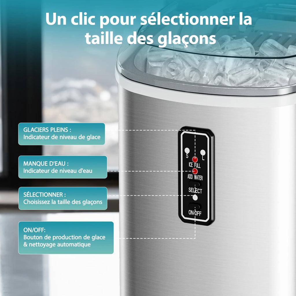 Petite machine à glaçons noire, 9 dés/6 Min, 12kg/24H, 2 tailles, autonettoyante et Portable pour la cuisine/maison