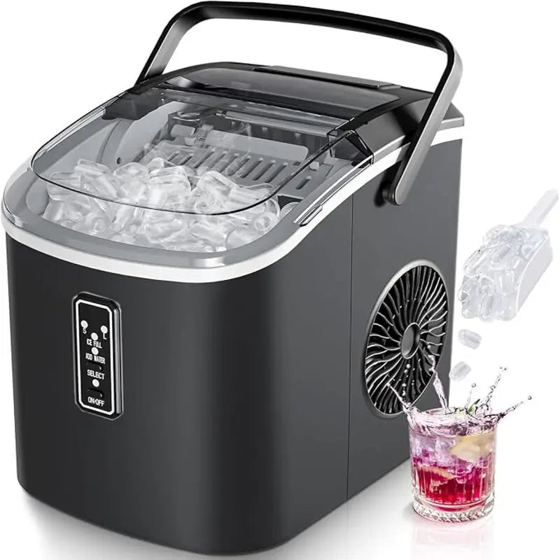 Petite machine à glaçons noire, 9 dés/6 Min, 12kg/24H, 2 tailles, autonettoyante et Portable pour la cuisine/maison