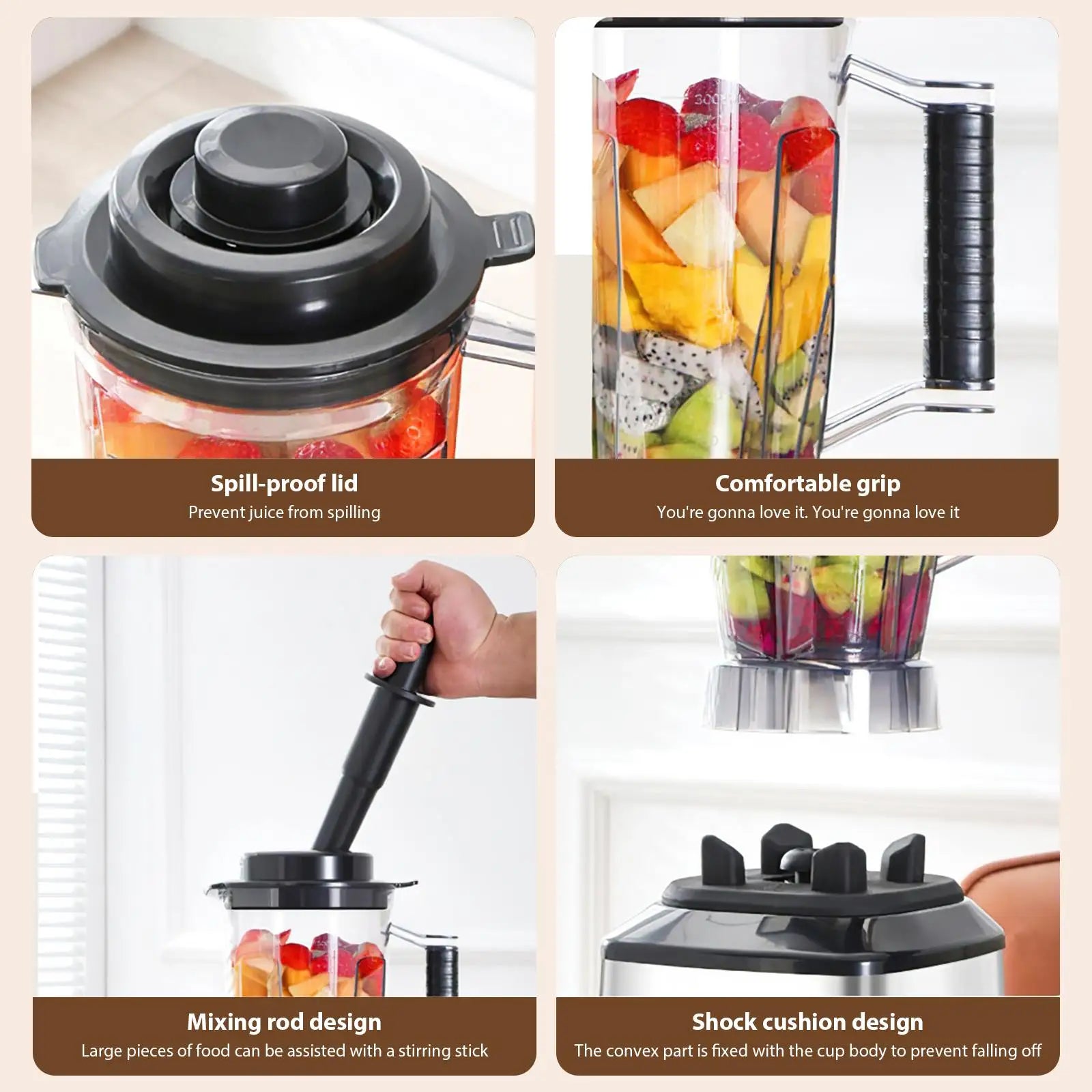 Mixeur-blender puissant 9500W, extracteur de jus, machine à smoothies, mixeur de table 8-en-1, robot culinaire pour glace, noix et fruits