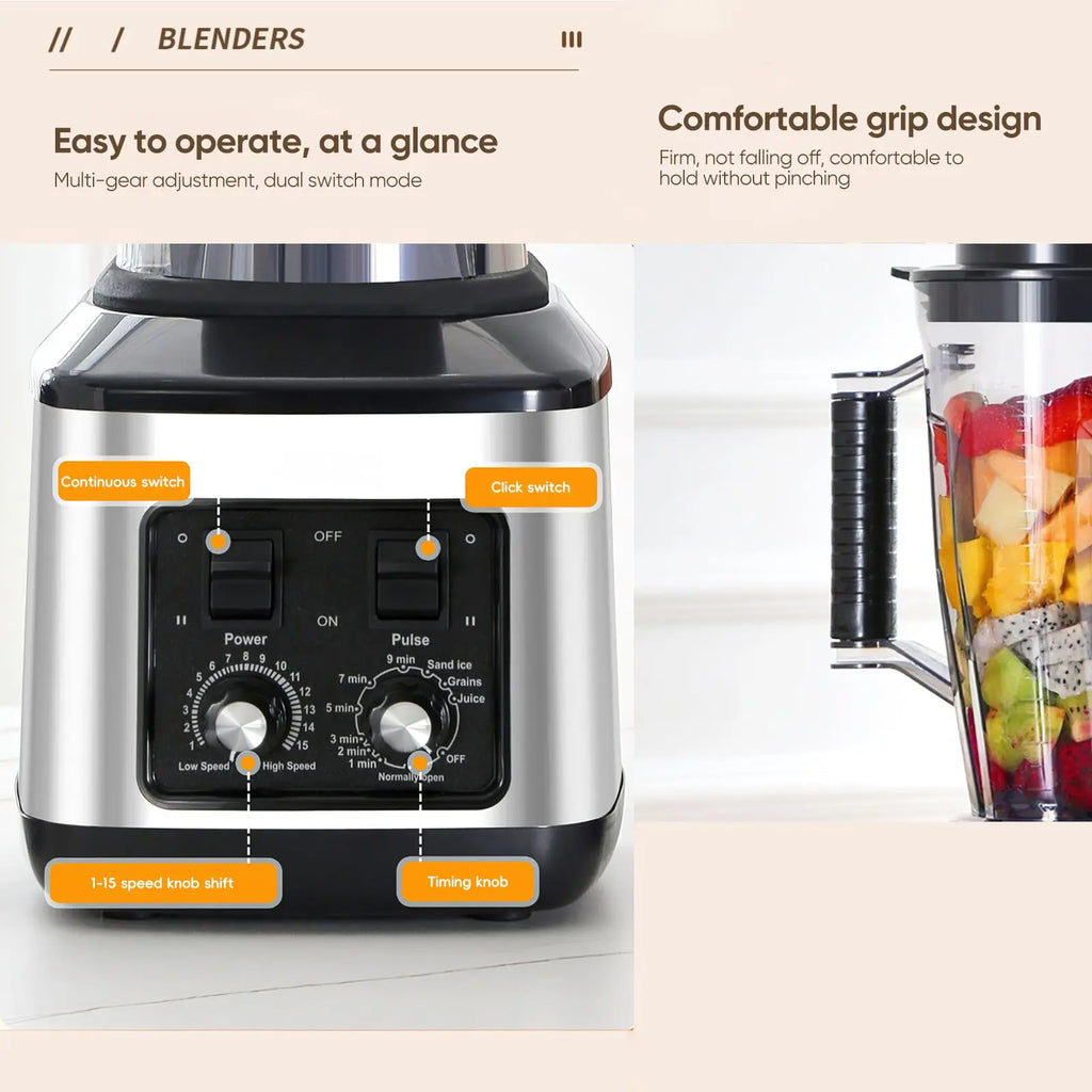 Mixeur-blender puissant 9500W, extracteur de jus, machine à smoothies, mixeur de table 8-en-1, robot culinaire pour glace, noix et fruits