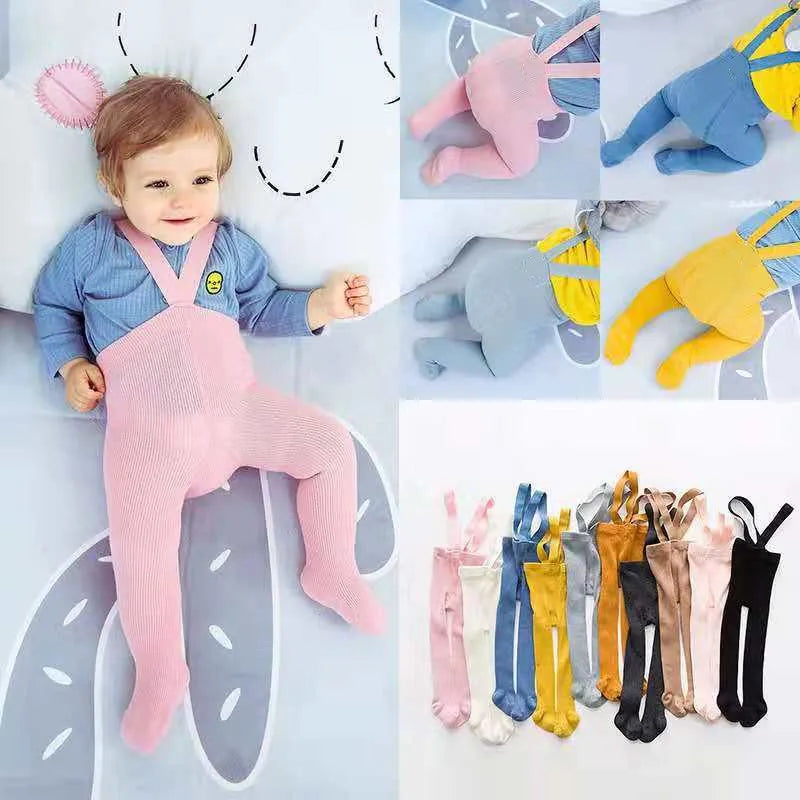 Collants à bretelles monochromes pour enfants, pantalons bandage taille haute, leggings respirants pour bébés filles, vêtements pour bébés, printemps, automne