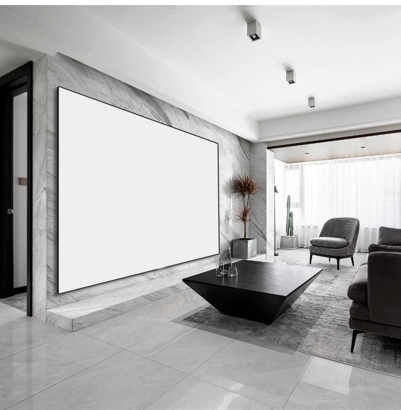 MICIG 16:9-Cadre d'écran de budgétaire, son HDTV, blanc brillant, tissé acoustiquement, bord transparent, partenaires gratuits