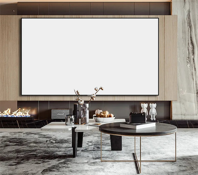 MICIG 16:9-Cadre d'écran de budgétaire, son HDTV, blanc brillant, tissé acoustiquement, bord transparent, partenaires gratuits