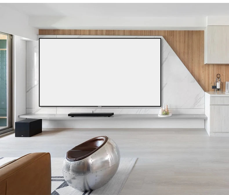 MICIG 16:9-Cadre d'écran de budgétaire, son HDTV, blanc brillant, tissé acoustiquement, bord transparent, partenaires gratuits