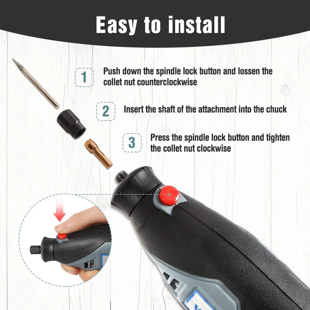 Punta KPRO-Kit d'outils à distance à vitesse variable, graveur électrique, mini perceuse, meuleuse avec arbre flexible, accessoires de 130 pièces, 182 W