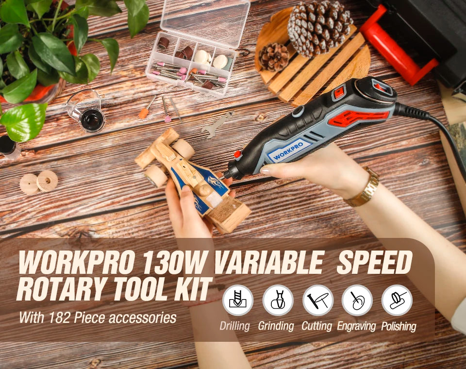 Punta KPRO-Kit d'outils à distance à vitesse variable, graveur électrique, mini perceuse, meuleuse avec arbre flexible, accessoires de 130 pièces, 182 W