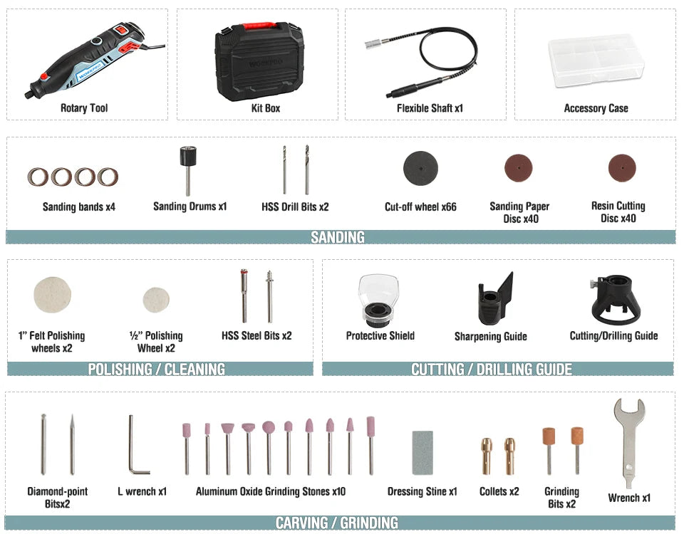 Punta KPRO-Kit d'outils à distance à vitesse variable, graveur électrique, mini perceuse, meuleuse avec arbre flexible, accessoires de 130 pièces, 182 W