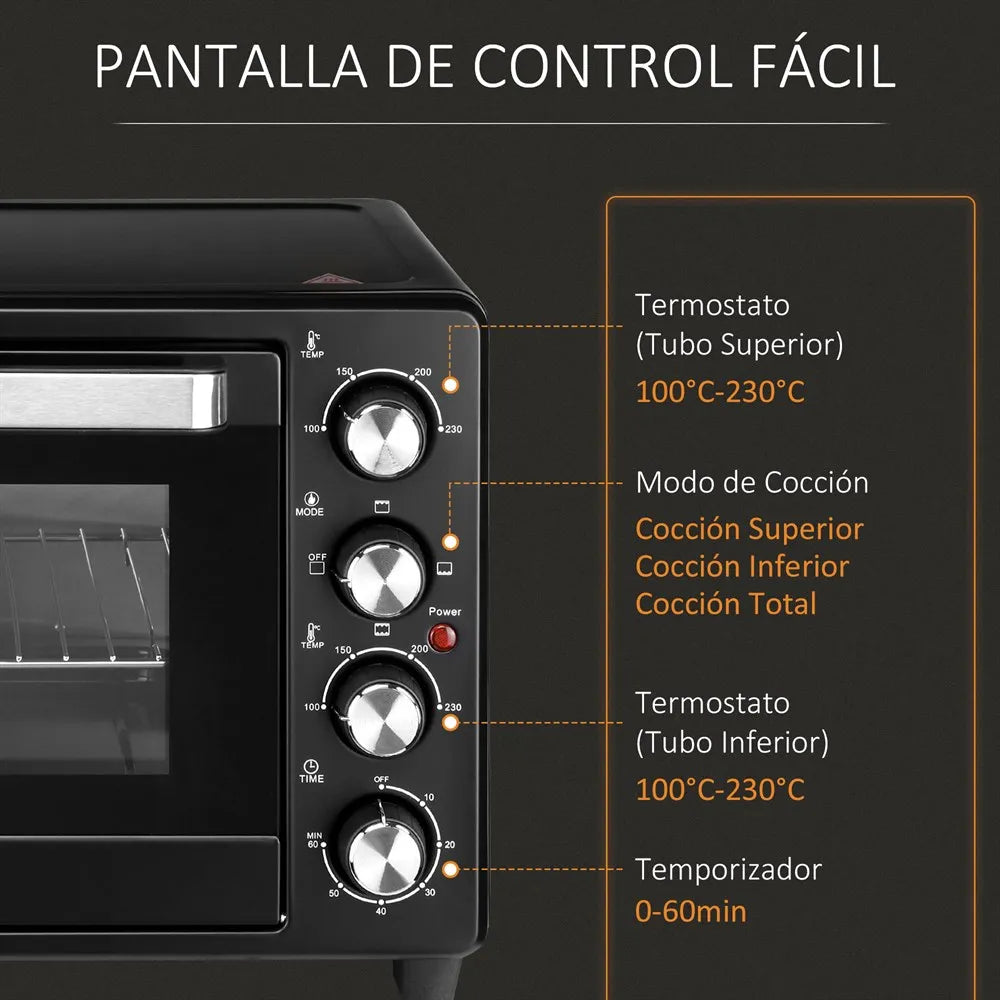Mini four électrique, 32L, 1600W, 52,2x38,1x33,5 cm, noir, salle de bain, MCOM