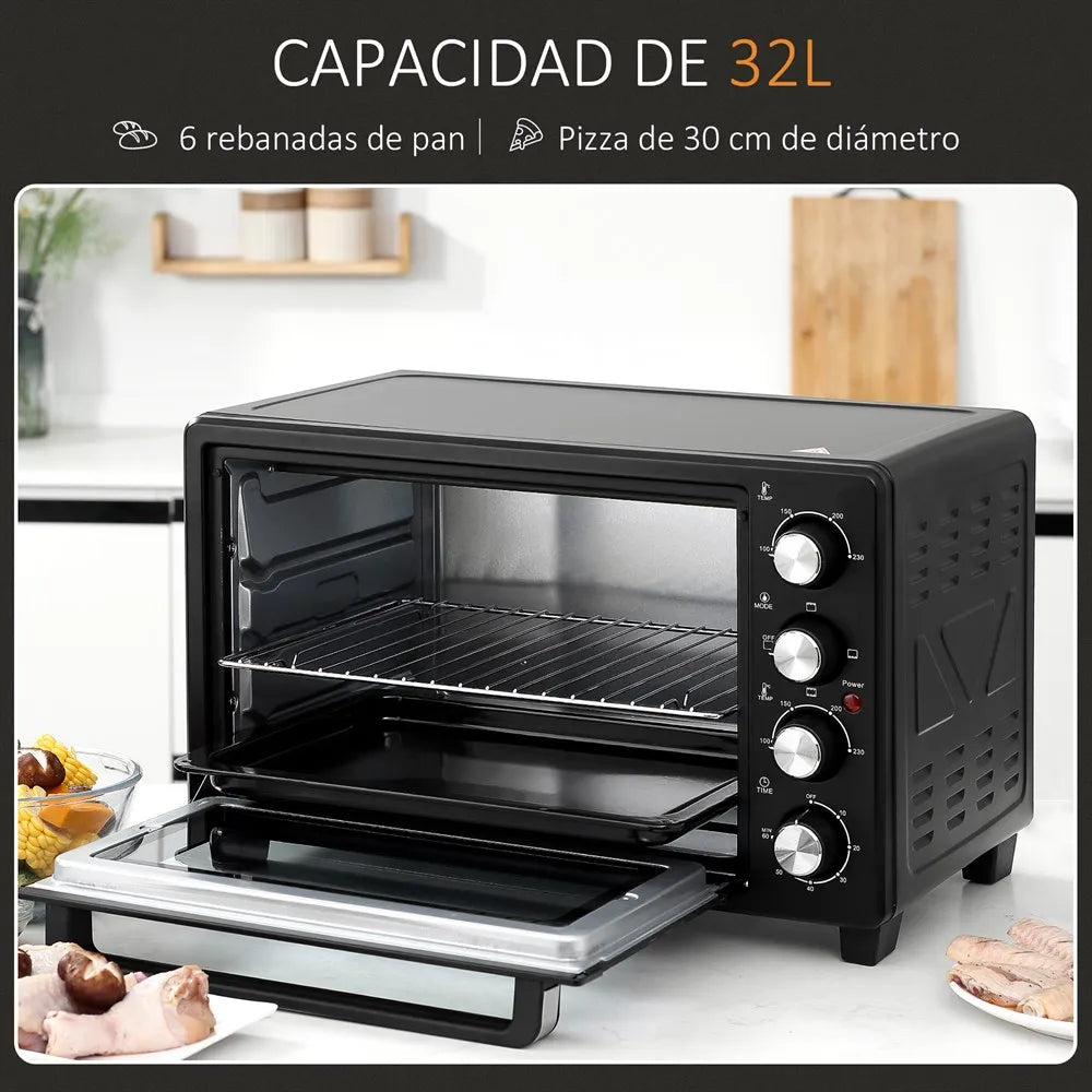 Mini four électrique, 32L, 1600W, 52,2x38,1x33,5 cm, noir, salle de bain, MCOM