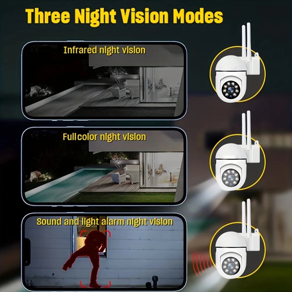 Caméra de sécurité WiFi intérieure/extérieure sans fil 1080P HD, 2 pièces, Vision nocturne couleur, Audio bidirectionnel, 360 °   Panoramique/inclinaison/Zoom, Mo