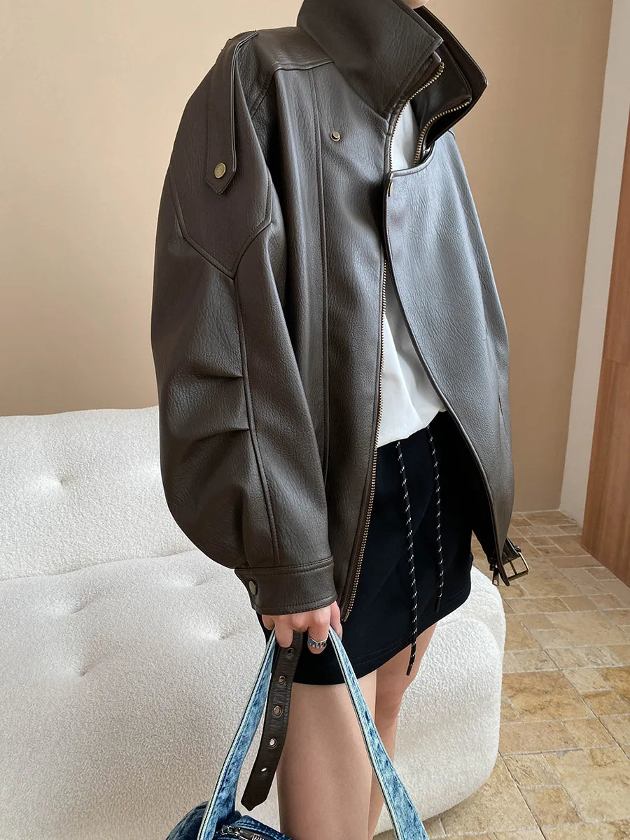 Veste à manches longues pour femme, col document, monochromatique, décontracté, printemps, automne