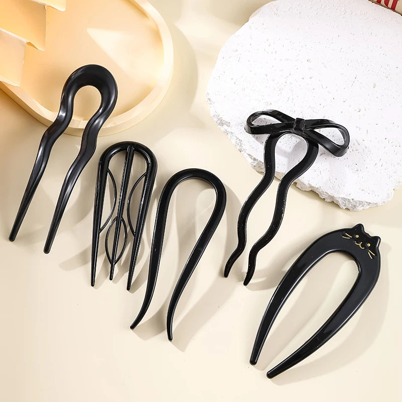 Fourchette à cheveux en forme de U, épingle à cheveux en acétate d'écaille de tortue en acrylique, couvre-chef géométrique, bâtons pour femmes et filles, accessoires pour cheveux
