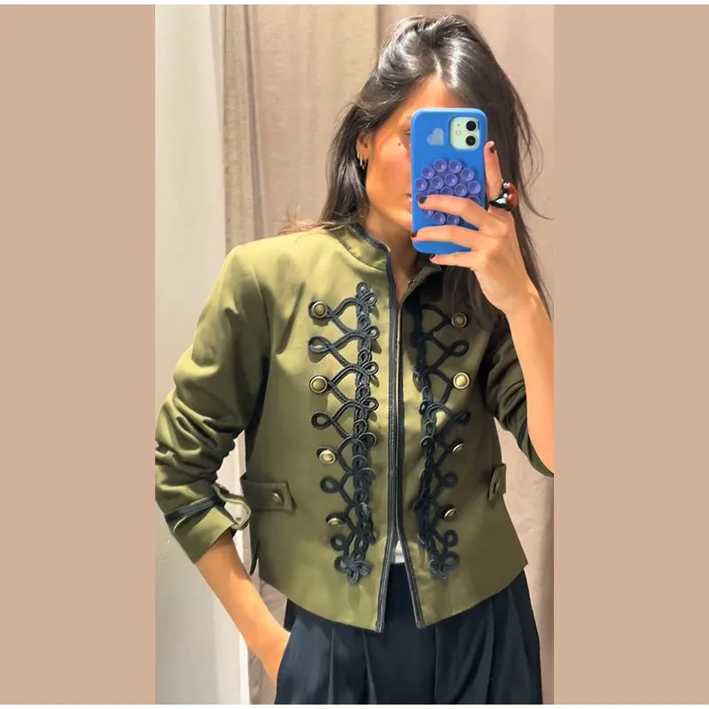 Veste élégante en Satin à boutons grenouille pour femme, col montant, manches longues, Slim, décontractée, manteau de fête de rue, hauts de bureau, printemps 2026