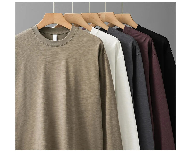 DUKEEN t-shirts à manches longues en coton flammé lourd pour hommes printemps et automne sous-vêtements respirants en pur coton vêtements pour hommes