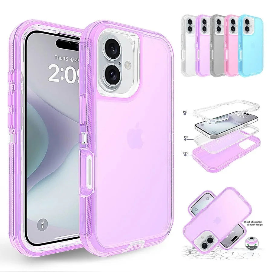 Coque de téléphone 3 en 1 pour iPhone 17 16E 15 14 16 PLUS 11 17 Pro MAX MINI 17 Air, hybride robuste, résistante aux chocs, armure rigide