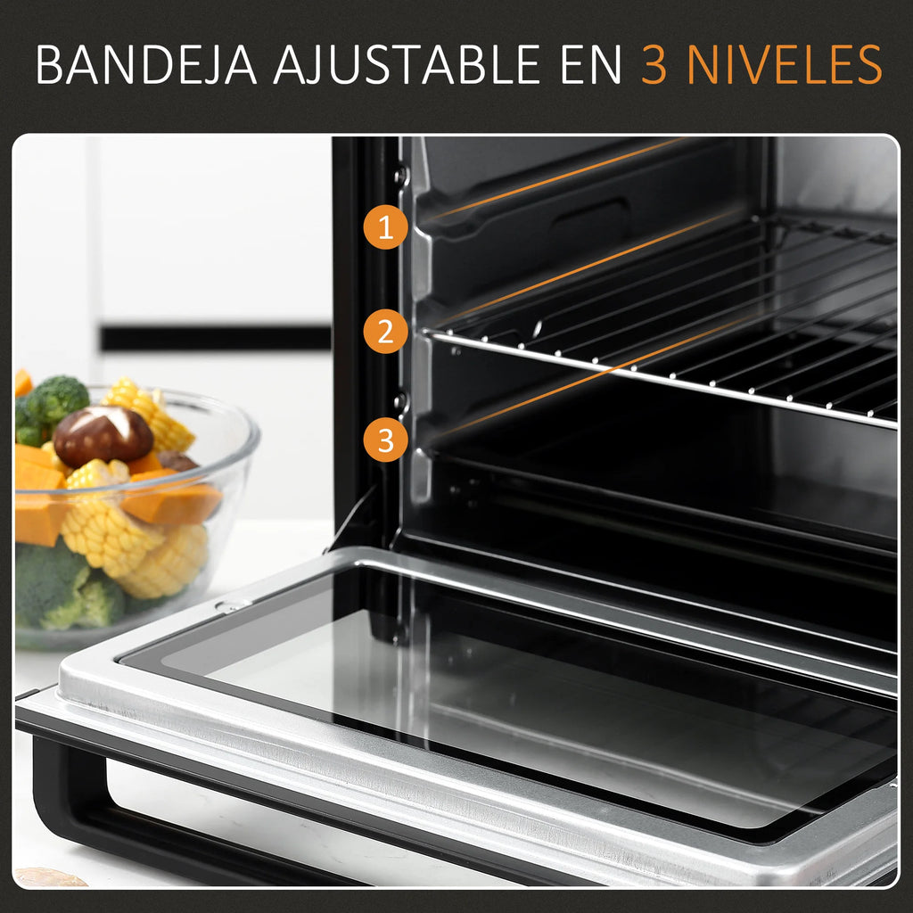 HOMCOM Horno Eléctrico de Sobremesa 32L 1600W con 3 Modos de Calor Temporizador y Temperatura Réglable 52,2x38,1x33,5 cm Noir