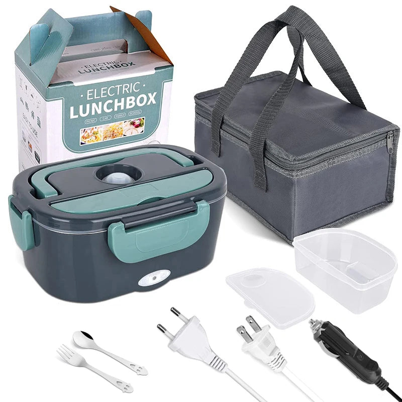 Boîte à lunch électrique 2 en 1, anti-fuite, chauffe-plat portable, 1,5/2/2,5 L, boîte à lunch bento pour micro-ondes avec récipient en acier inoxydable