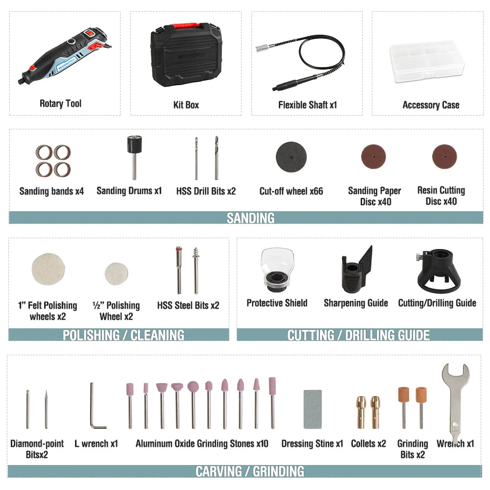 Punta KPRO-Kit d'outils à distance à vitesse variable, graveur électrique, mini perceuse, meuleuse avec arbre flexible, accessoires de 130 pièces, 182 W