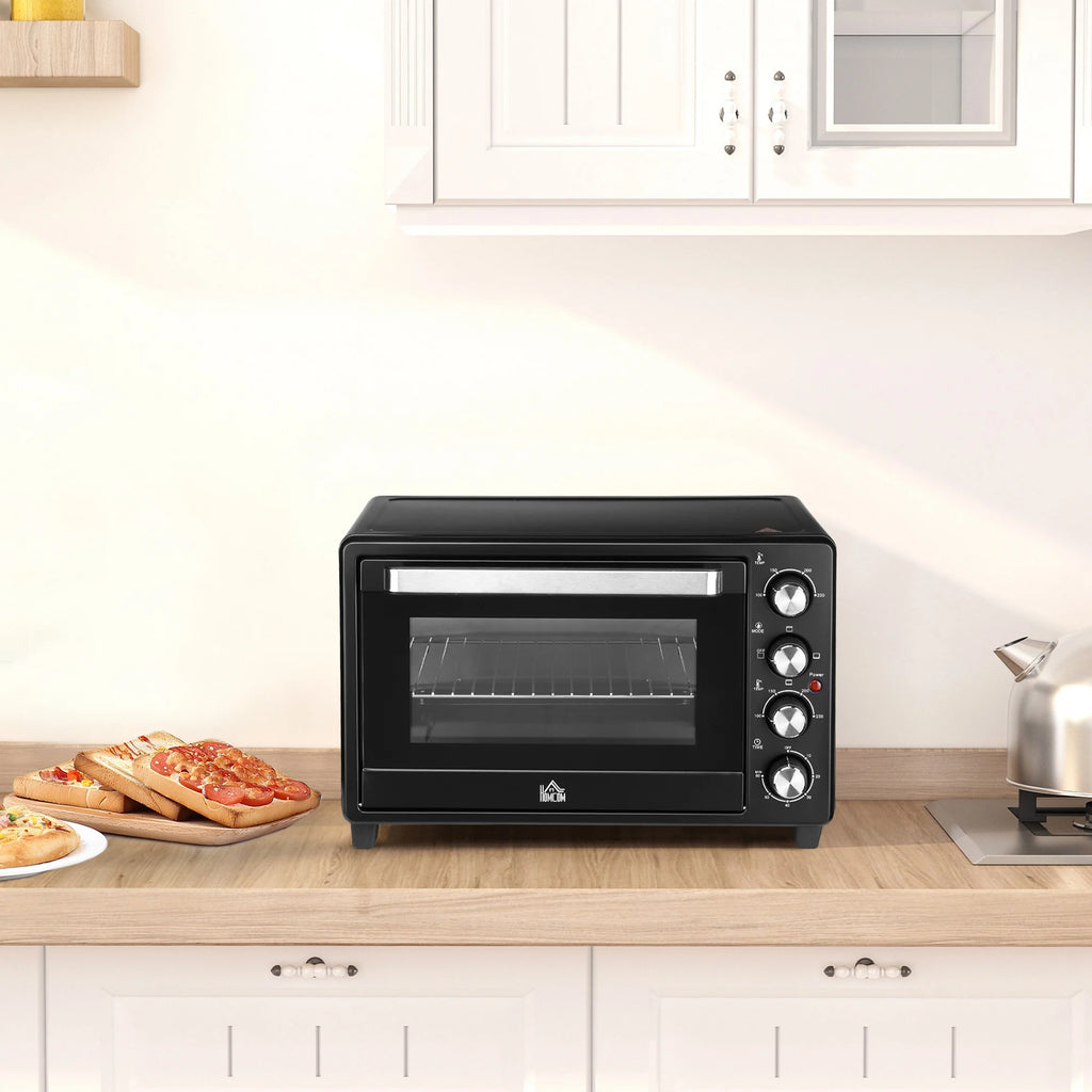HOMCOM Horno Eléctrico de Sobremesa 32L 1600W con 3 Modos de Calor Temporizador y Temperatura Réglable 52,2x38,1x33,5 cm Noir