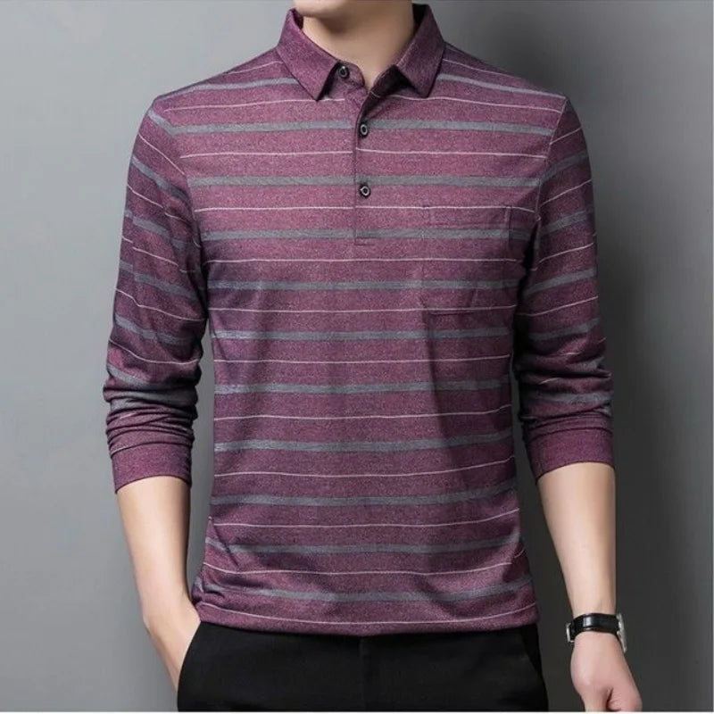 Polos rayés à manches longues pour hommes, Streetwear décontracté, Vêtements d'affaires, Mode coréenne, Polyvalent, Nouveau, Automne, Printemps