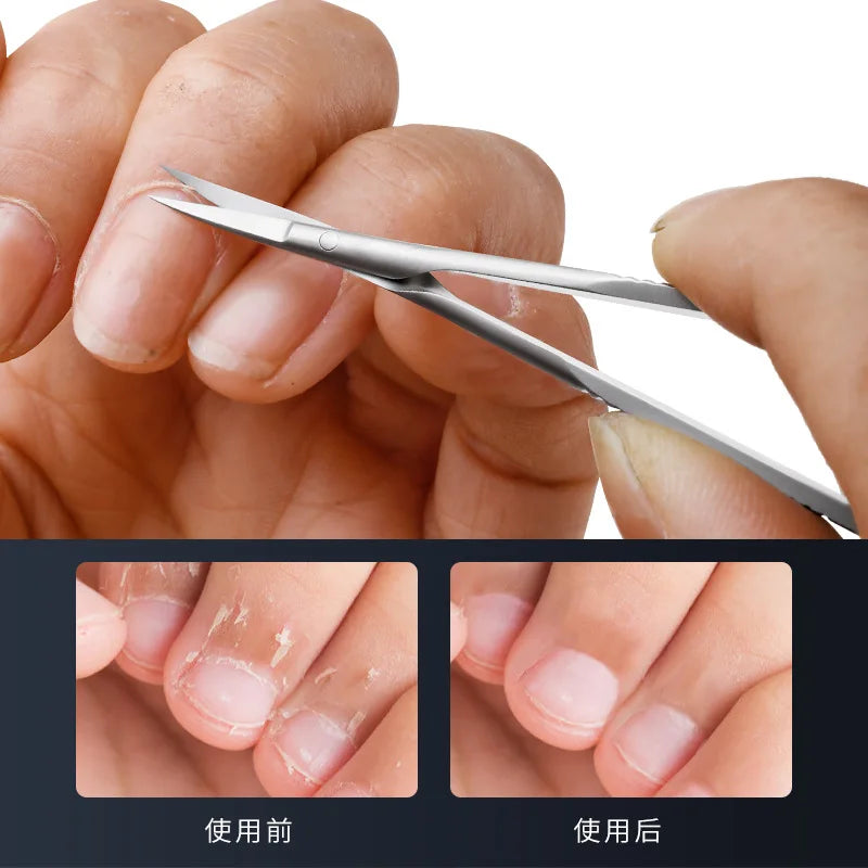 Ciseaux russes à queue de pie pour manucure, élimination des cuticules et des peaux mortes, ciseaux courbés en acier inoxydable à ressort pour cuticules
