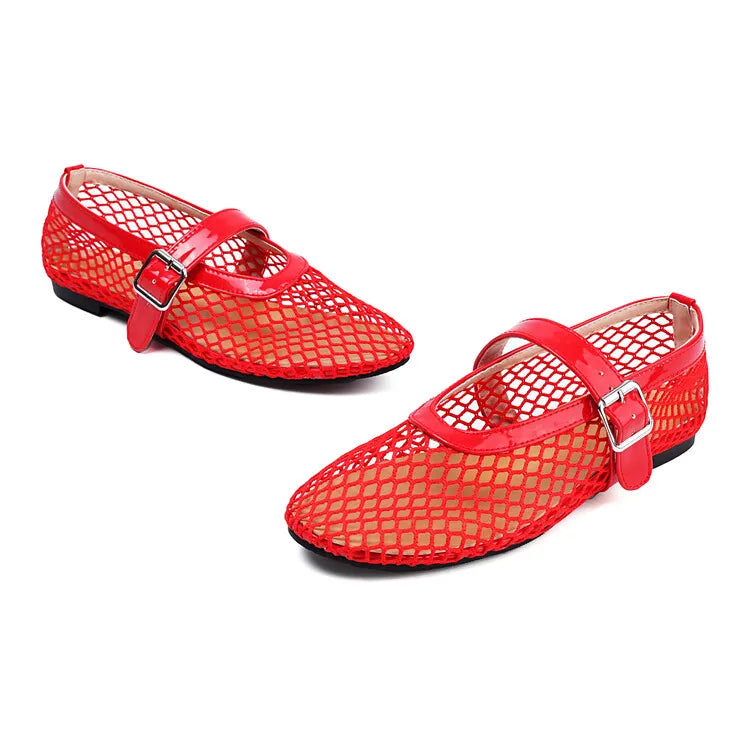 LeShion de Chanmeb marque maille Net ballerines chaussures pour femmes sangle boucle respirant Cool printemps été INS ballerine chaussures 43