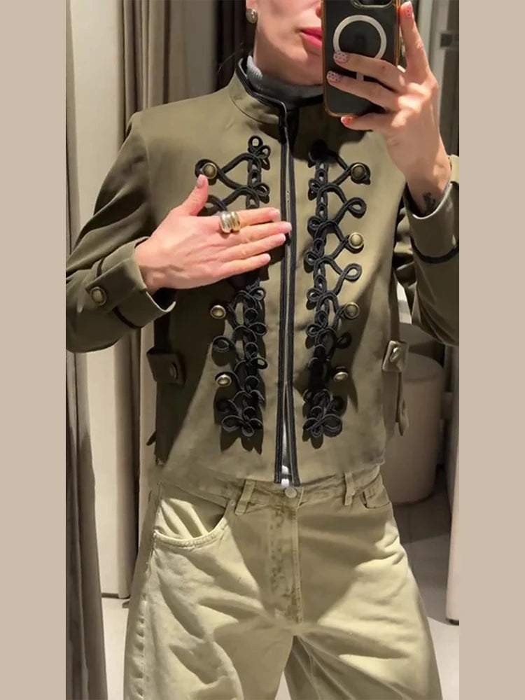 Veste élégante en Satin à boutons grenouille pour femme, col montant, manches longues, Slim, décontractée, manteau de fête de rue, hauts de bureau, printemps 2026
