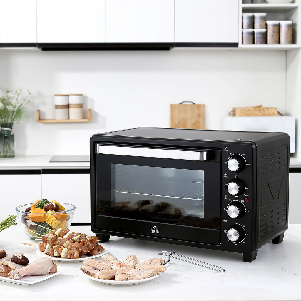 HOMCOM Horno Eléctrico de Sobremesa 32L 1600W con 3 Modos de Calor Temporizador y Temperatura Réglable 52,2x38,1x33,5 cm Noir