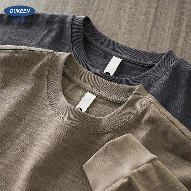 DUKEEN t-shirts à manches longues en coton flammé lourd pour hommes printemps et automne sous-vêtements respirants en pur coton vêtements pour hommes