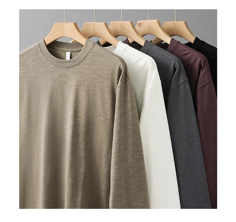 DUKEEN t-shirts à manches longues en coton flammé lourd pour hommes printemps et automne sous-vêtements respirants en pur coton vêtements pour hommes