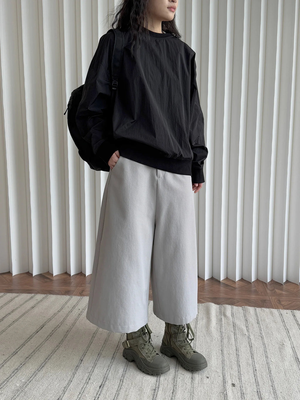 Pantalon de printemps taille haute à jambes larges pour femmes, décontracté, couleur unie, coupe ample