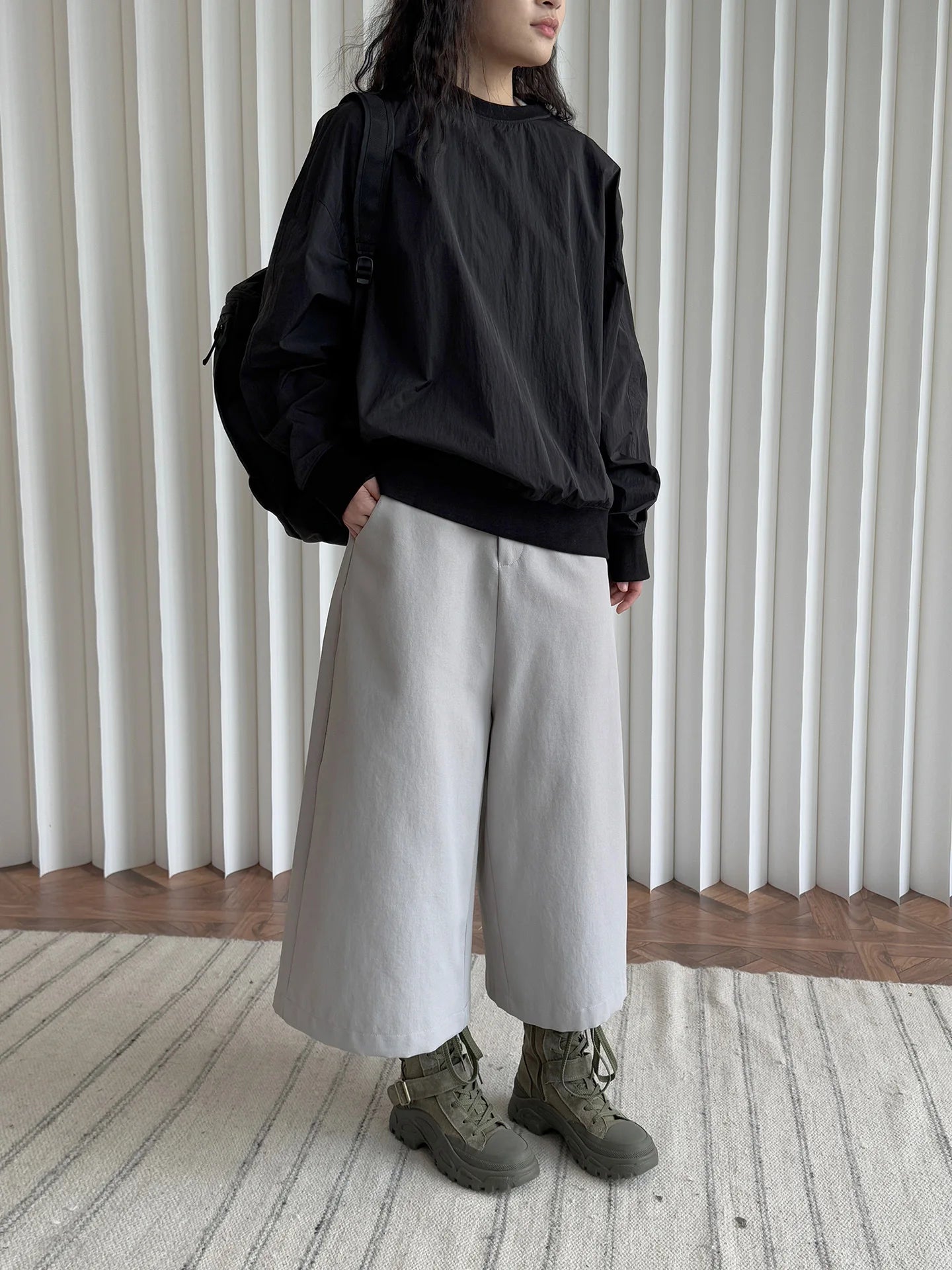 Pantalon de printemps taille haute à jambes larges pour femmes, décontracté, couleur unie, coupe ample
