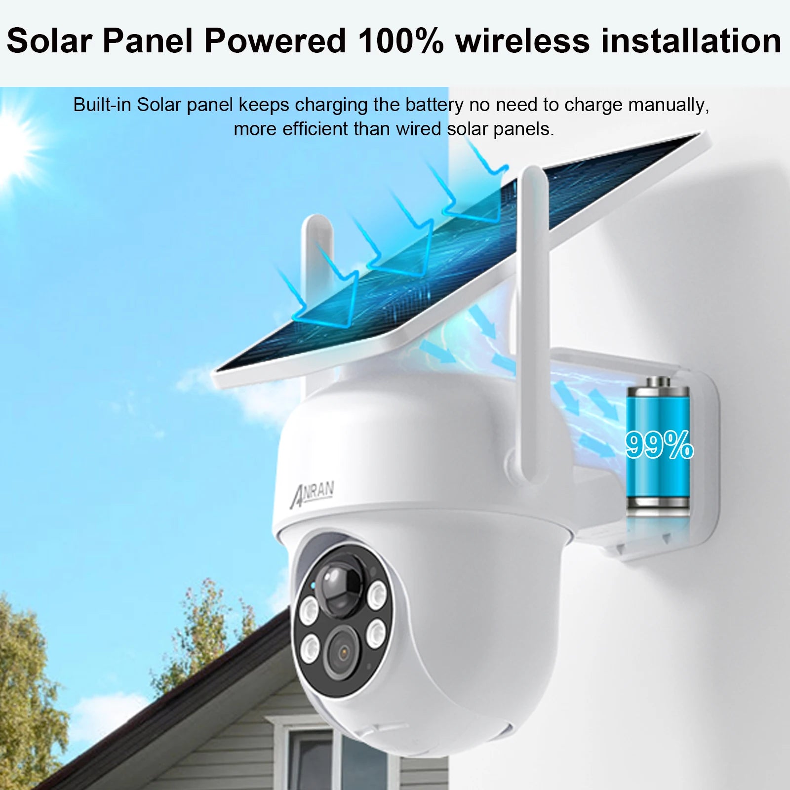 ANRAN caméra solaire 1/2 pièces 3/5MP extérieur 2.4G Wifi caméra de sécurité batterie caméras Protection de Surveillance à domicile PIR détection humaine