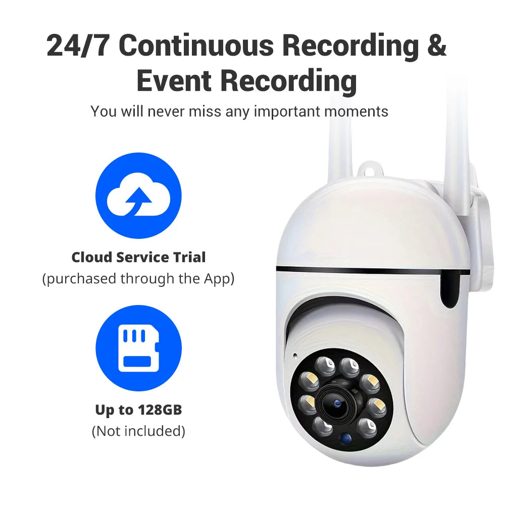 Caméra de sécurité WiFi intérieure/extérieure sans fil 1080P HD, 2 pièces, Vision nocturne couleur, Audio bidirectionnel, 360 °   Panoramique/inclinaison/Zoom, Mo