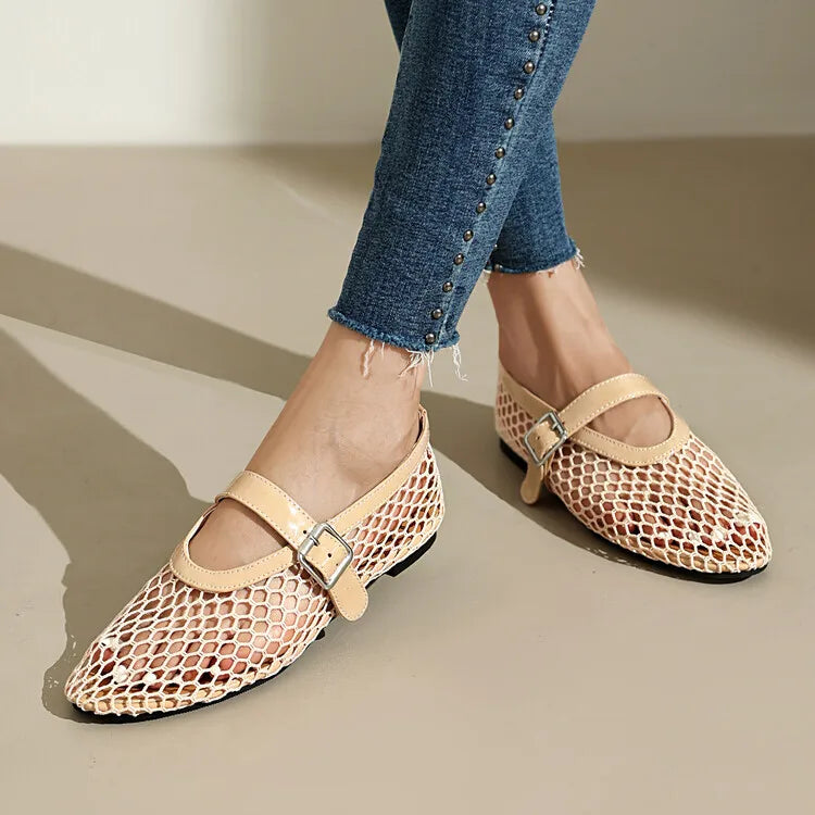 LeShion de Chanmeb marque maille Net ballerines chaussures pour femmes sangle boucle respirant Cool printemps été INS ballerine chaussures 43