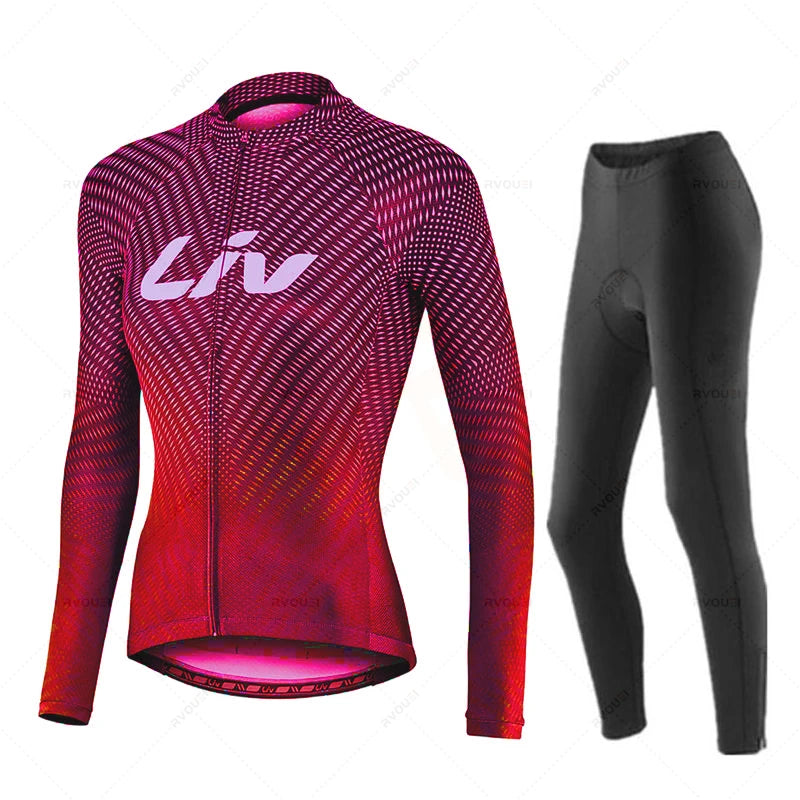 Liv-Ensemble de maillots de cyclisme pour femmes, manches longues, vêtements de vélo, maillot VTT, Culotte, printemps, automne