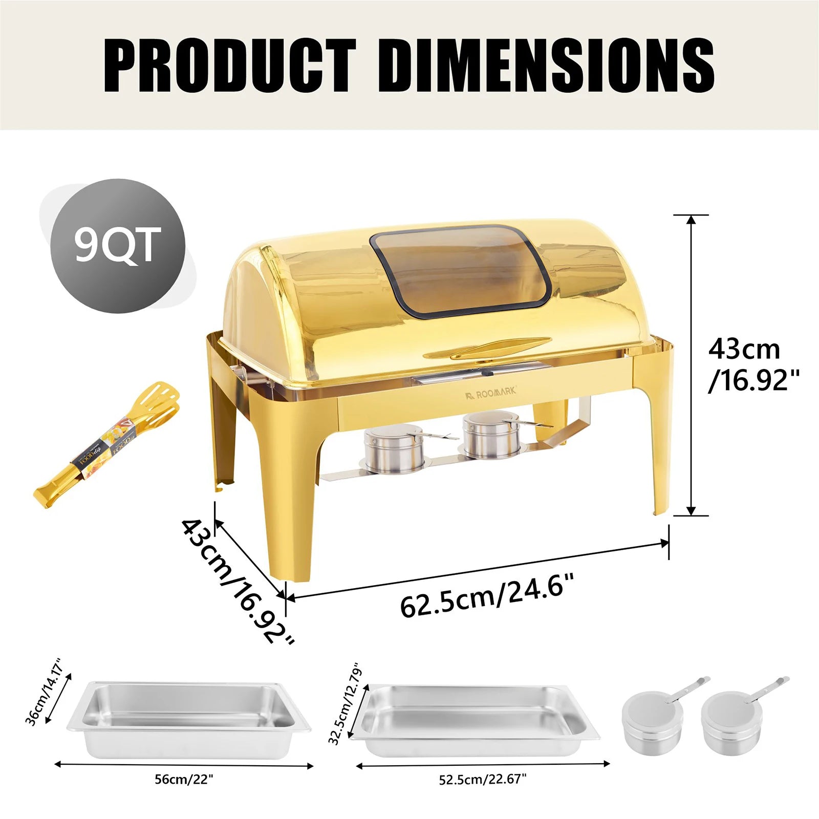 ROOMARK – ensemble de Buffet à réchaud 9QT, chauffe-catering en acier inoxydable de haute qualité, ensemble complet avec cadre épais pour fête de mariage