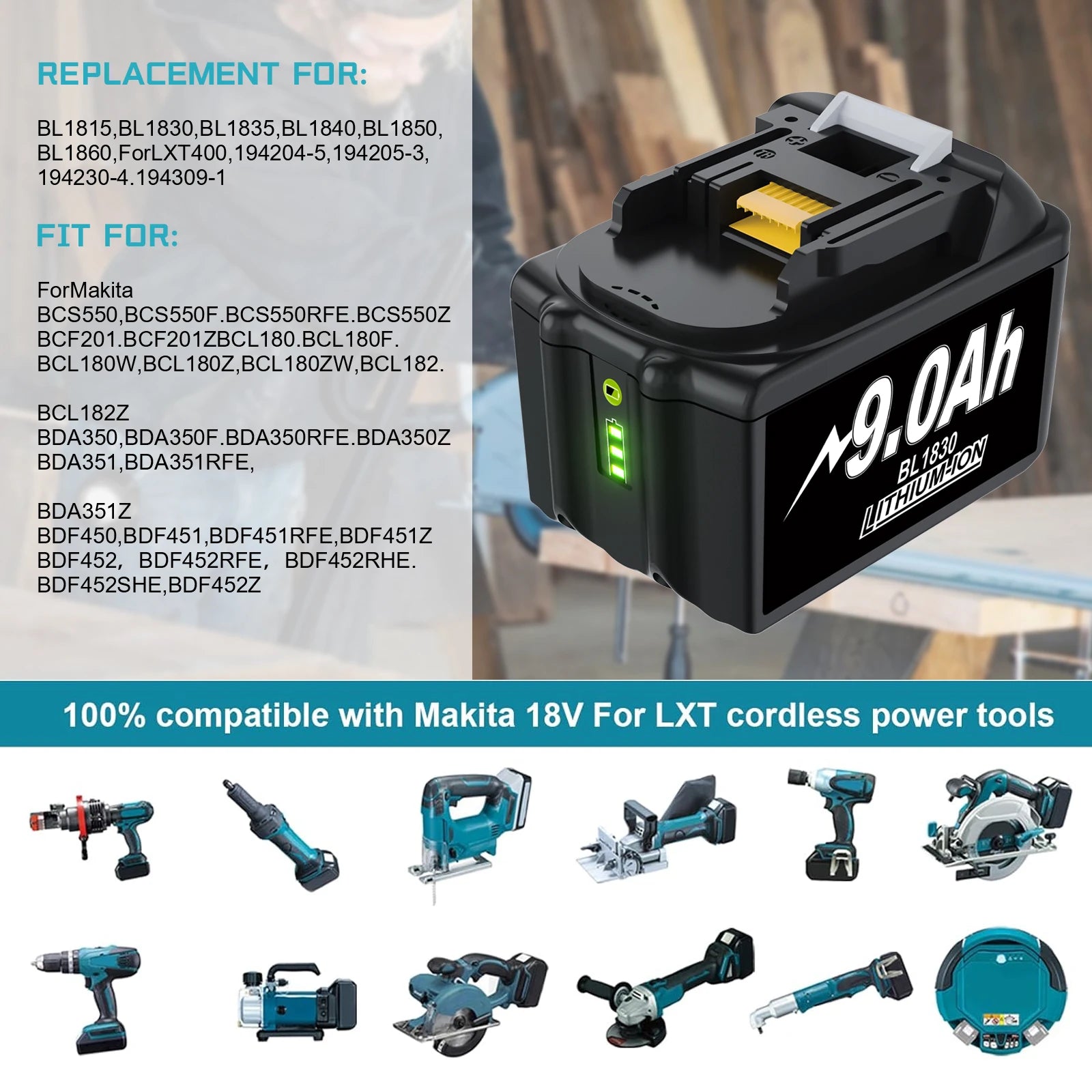 Pour Makita 18V 6.0Ah 9.0Ah batterie de remplacement Lithium-ion Compatible pour Makita BL1830 BL1840 BL1860 BL1890 outils électriques