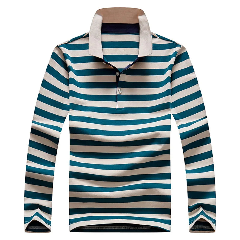 Polo à manches longues brodé en coton pour hommes, t-shirt à rayures, mode décontractée, t-shirt d'affaires, printemps, automne