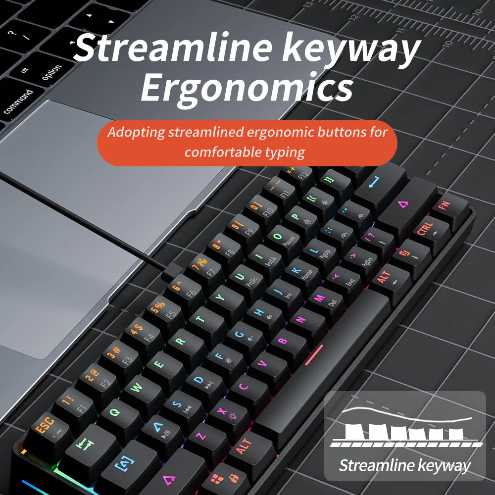 MUCAI MK61 USB Gaming Esports clavier mécanique 61 touches axe rouge filaire câble détachable rétro-éclairage rvb échange à chaud