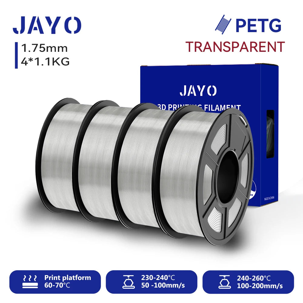 JAYO-Filament PETG pour imprimante 3D FDM, matériel d'impression 3D soigneusement enroulé, 2 rouleaux, 1.75mm, 2.2kg par ensemble