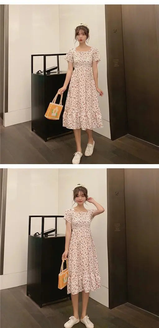2025 printemps été nouvelle robe femmes Mini robes femme à manches courtes buste élastique imprimé fleuri plissé dos nu tenue décontractée