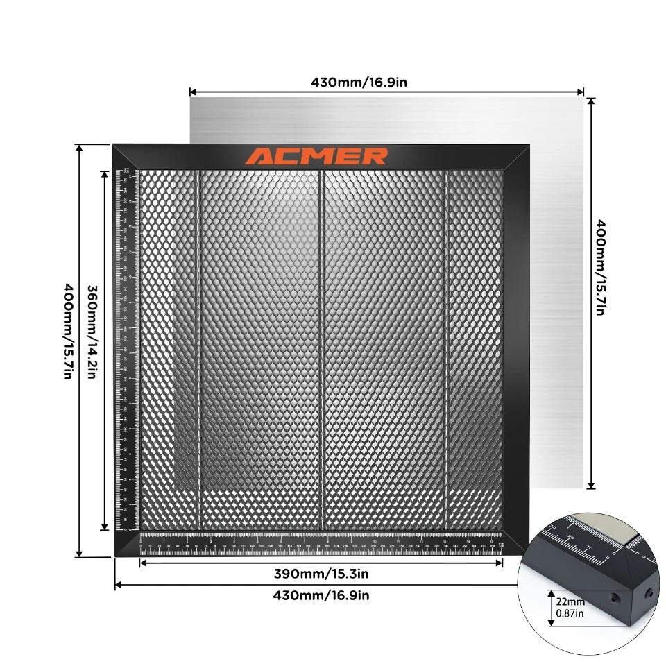 Table de travail Laser en nid d'abeille ACMER pour graveur Laser CO2 Machine de découpe CNC lit de panneau en nid d'abeille 400x4 0/440x440mm